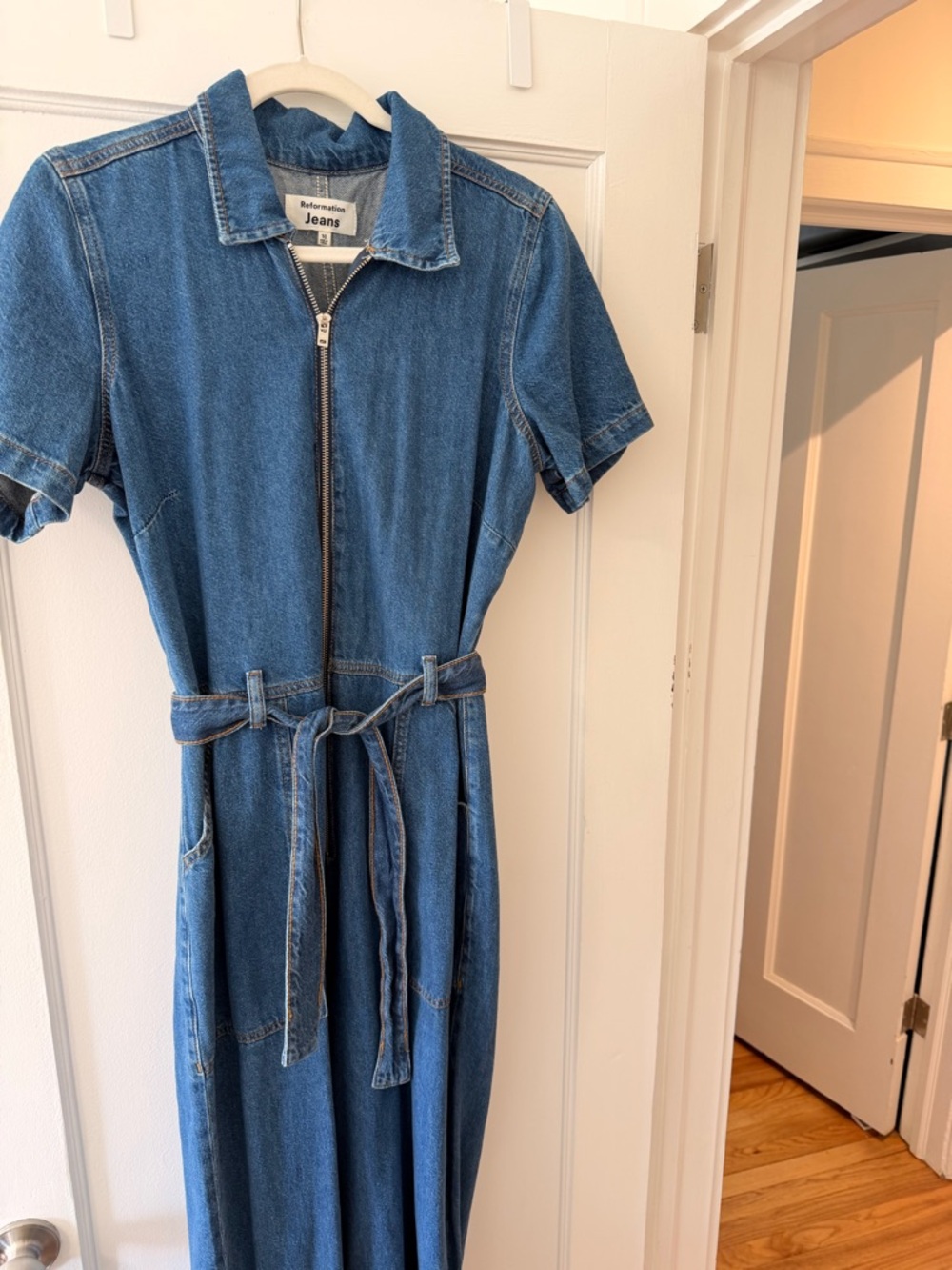 Reformation Denim Blue Zip-Front Utility Jumper